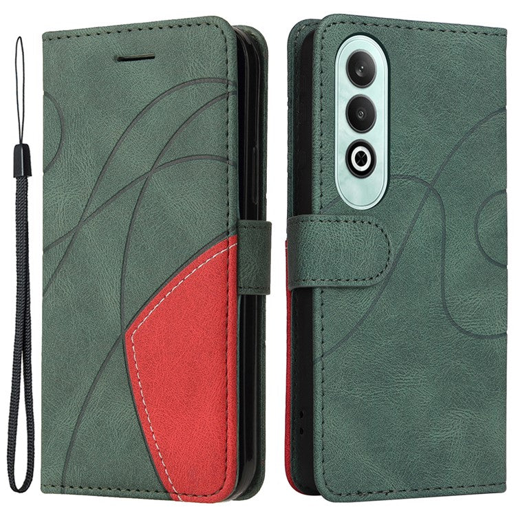 KT Leather Series-1 For OnePlus Nord CE4 5G Flip Wallet Case PU Leather Dual Color Splicing Phone Cover - Green