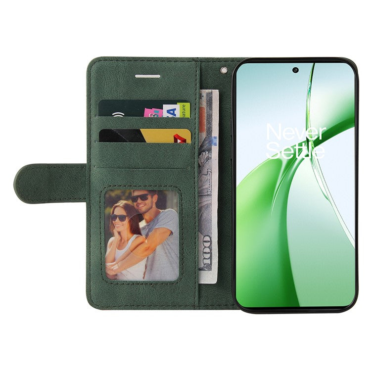 KT Leather Series-1 For OnePlus Nord CE4 5G Flip Wallet Case PU Leather Dual Color Splicing Phone Cover - Green