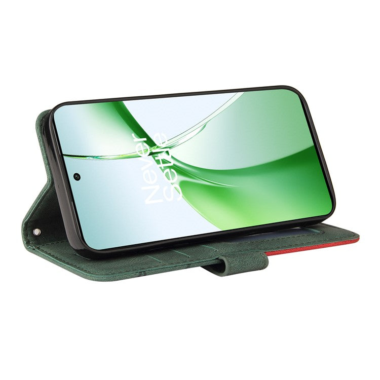 KT Leather Series-1 For OnePlus Nord CE4 5G Flip Wallet Case PU Leather Dual Color Splicing Phone Cover - Green