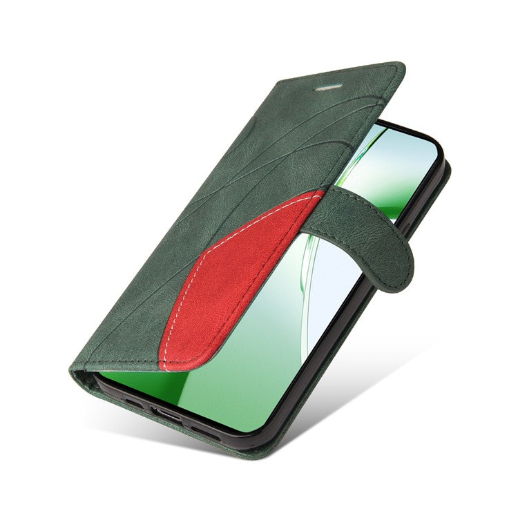 KT Leather Series-1 For OnePlus Nord CE4 5G Flip Wallet Case PU Leather Dual Color Splicing Phone Cover - Green