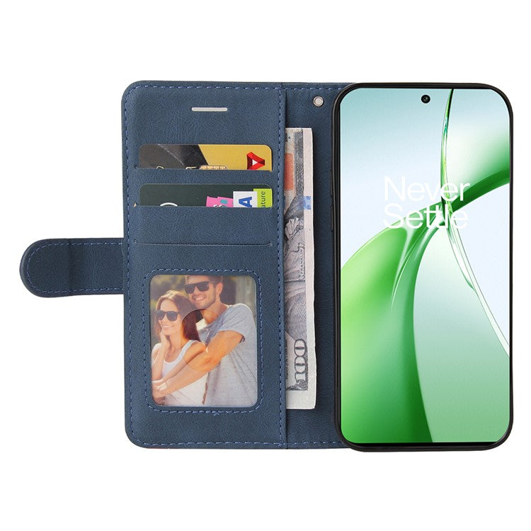 KT Leather Series-1 For OnePlus Nord CE4 5G Flip Wallet Case PU Leather Dual Color Splicing Phone Cover - Blue