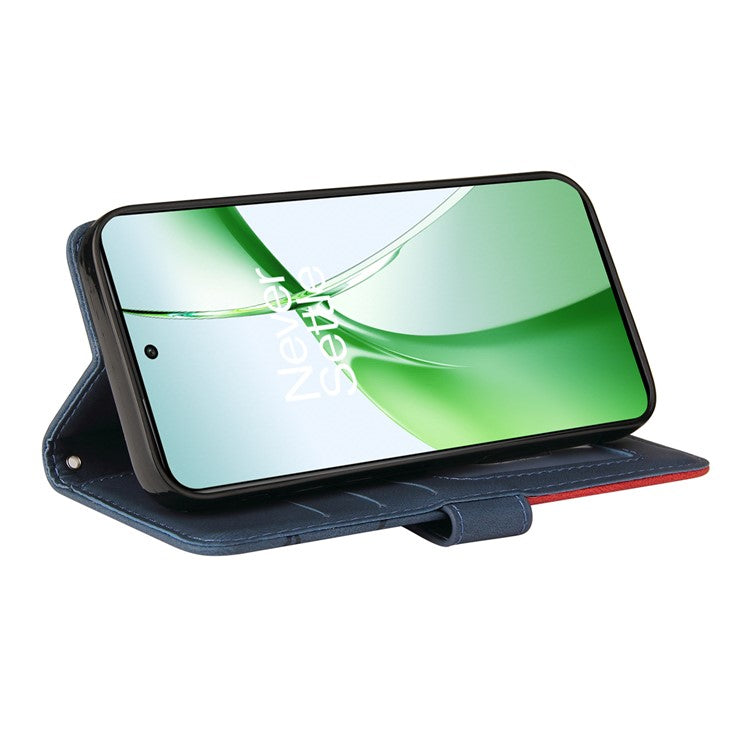 KT Leather Series-1 For OnePlus Nord CE4 5G Flip Wallet Case PU Leather Dual Color Splicing Phone Cover - Blue