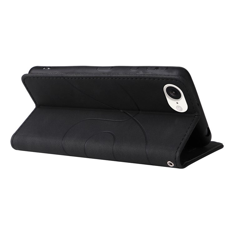 For iPhone 16e Leather Case Wallet Stand Color Splicing Phone Cover - Black