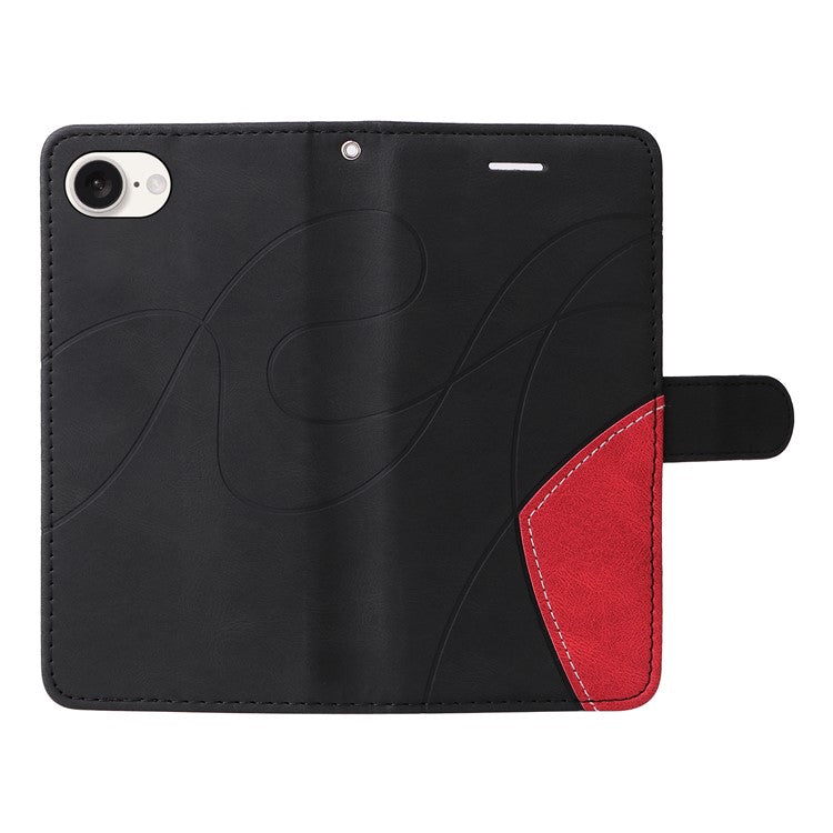 For iPhone 16e Leather Case Wallet Stand Color Splicing Phone Cover - Black