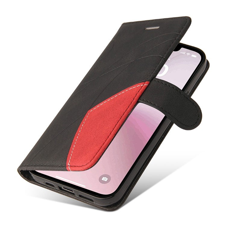For iPhone 16e Leather Case Wallet Stand Color Splicing Phone Cover - Black