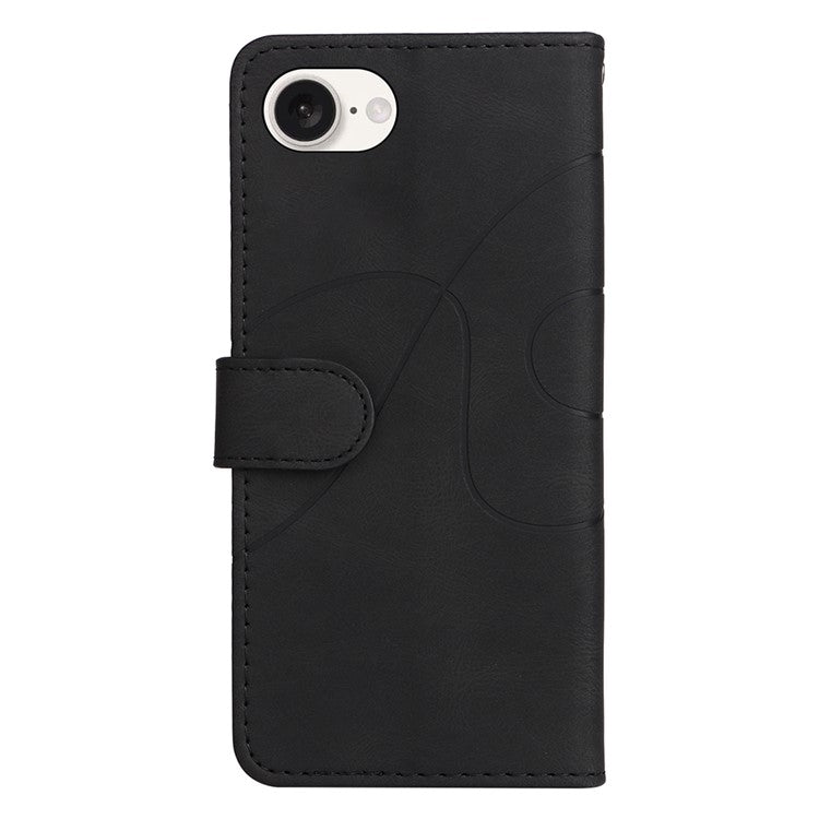 For iPhone 16e Leather Case Wallet Stand Color Splicing Phone Cover - Black