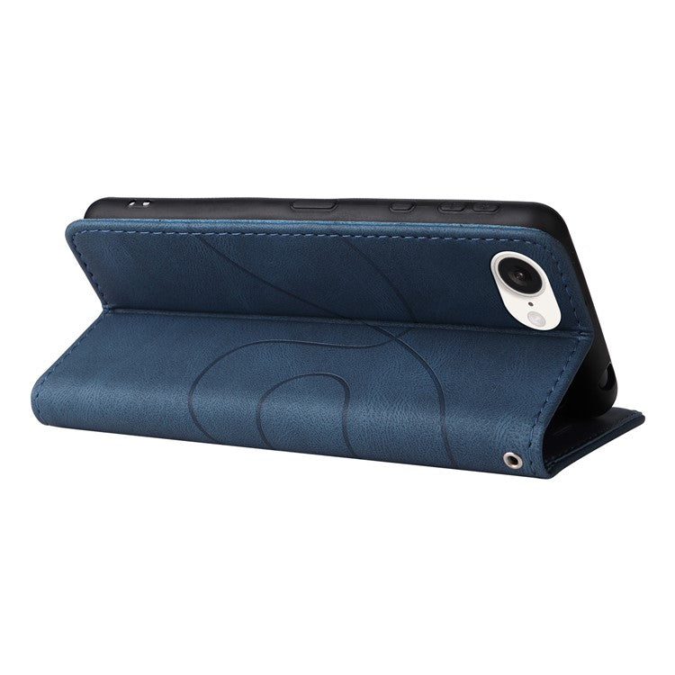 For iPhone 16e Leather Case Wallet Stand Color Splicing Phone Cover - Blue