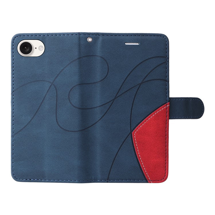 For iPhone 16e Leather Case Wallet Stand Color Splicing Phone Cover - Blue