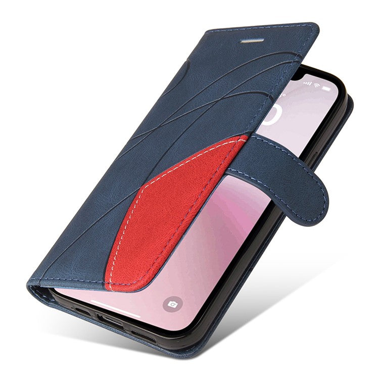 For iPhone 16e Leather Case Wallet Stand Color Splicing Phone Cover - Blue