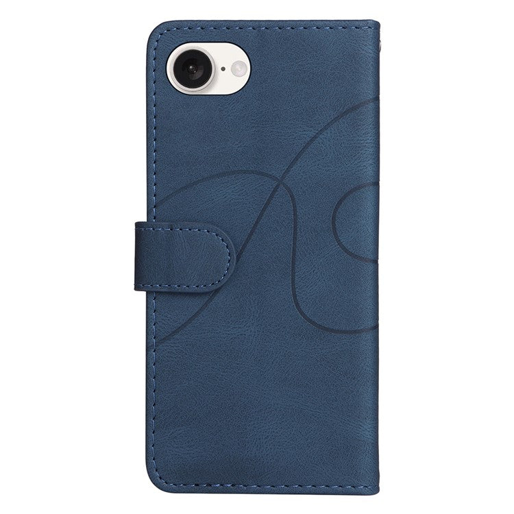 For iPhone 16e Leather Case Wallet Stand Color Splicing Phone Cover - Blue