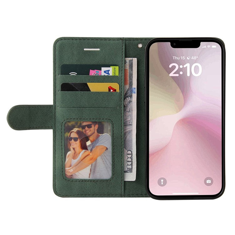 For iPhone 16e Leather Case Wallet Stand Color Splicing Phone Cover - Green