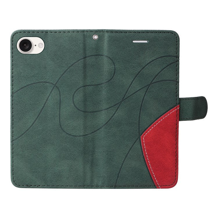 For iPhone 16e Leather Case Wallet Stand Color Splicing Phone Cover - Green