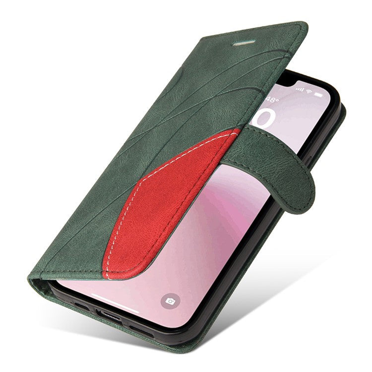 For iPhone 16e Leather Case Wallet Stand Color Splicing Phone Cover - Green
