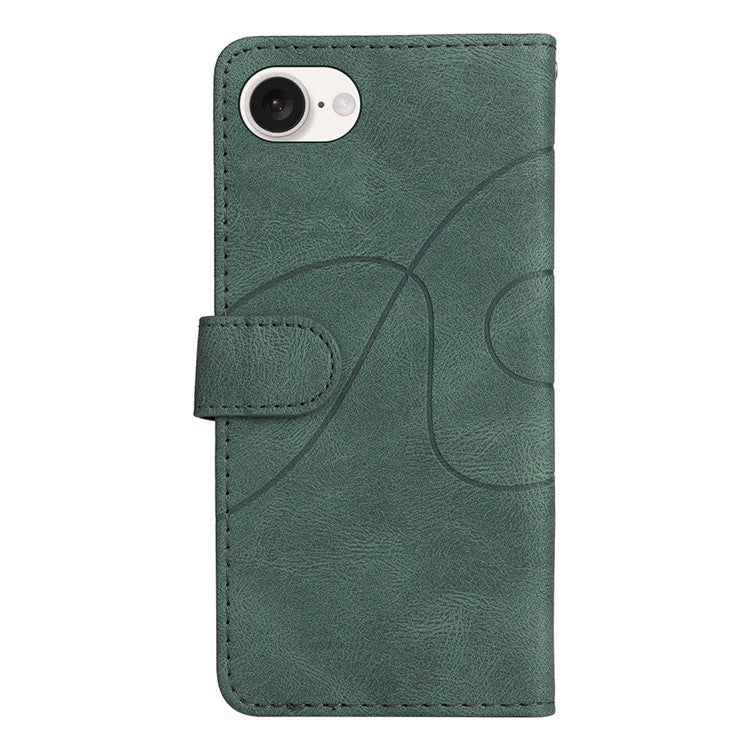 For iPhone 16e Leather Case Wallet Stand Color Splicing Phone Cover - Green
