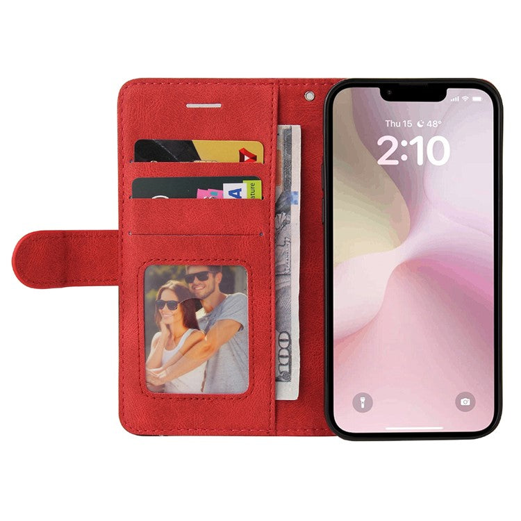 For iPhone 16e Leather Case Wallet Stand Color Splicing Phone Cover - Red