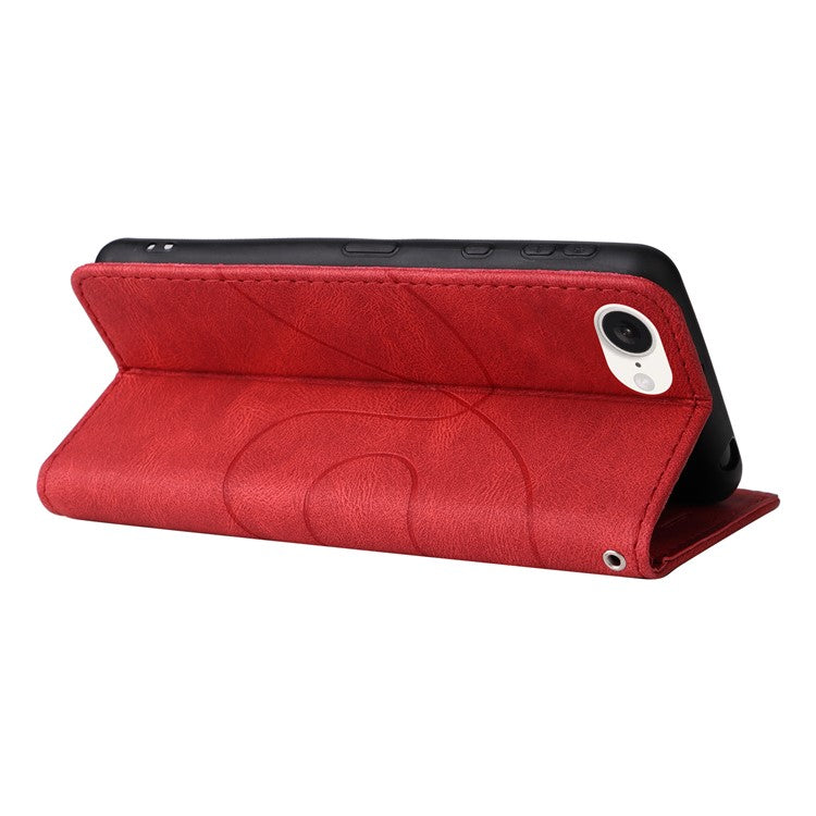 For iPhone 16e Leather Case Wallet Stand Color Splicing Phone Cover - Red