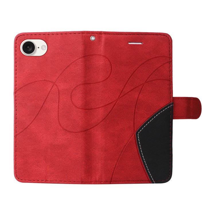 For iPhone 16e Leather Case Wallet Stand Color Splicing Phone Cover - Red