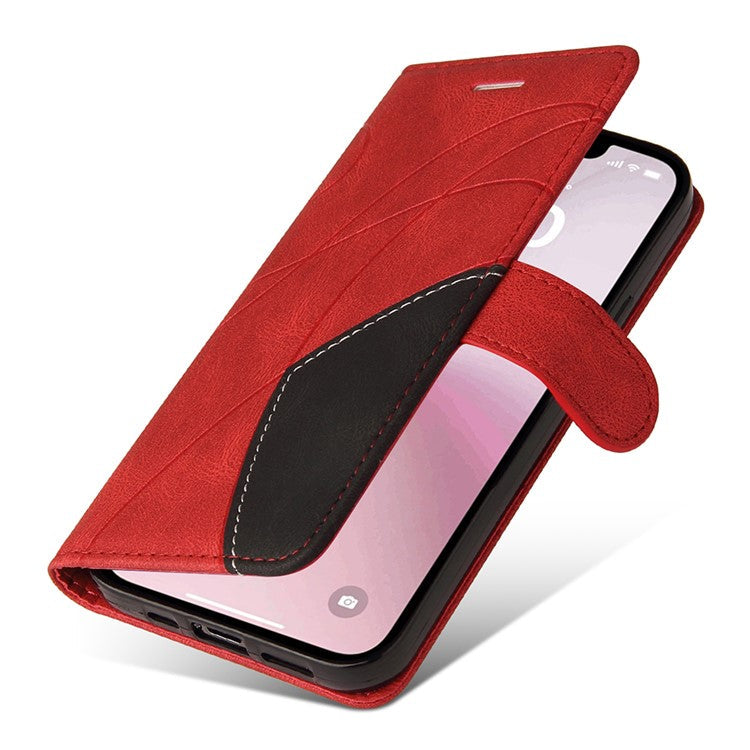 For iPhone 16e Leather Case Wallet Stand Color Splicing Phone Cover - Red