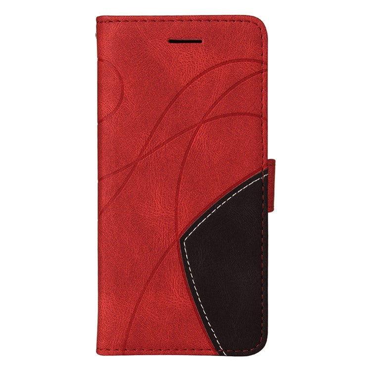 For iPhone 16e Leather Case Wallet Stand Color Splicing Phone Cover - Red