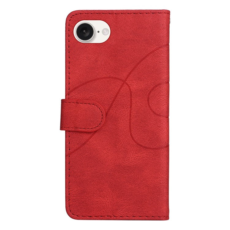 For iPhone 16e Leather Case Wallet Stand Color Splicing Phone Cover - Red