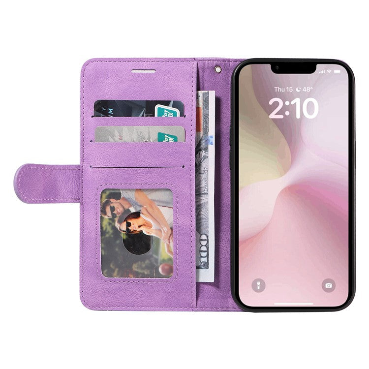 For iPhone 16e Leather Case Wallet Stand Color Splicing Phone Cover - Light Purple
