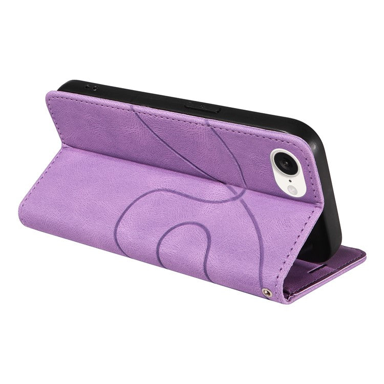 For iPhone 16e Leather Case Wallet Stand Color Splicing Phone Cover - Light Purple
