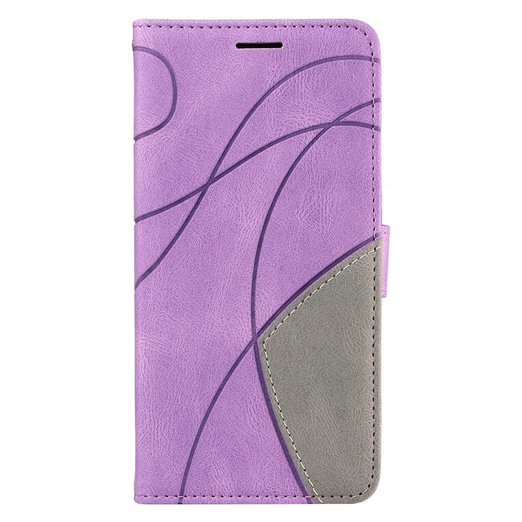 For iPhone 16e Leather Case Wallet Stand Color Splicing Phone Cover - Light Purple