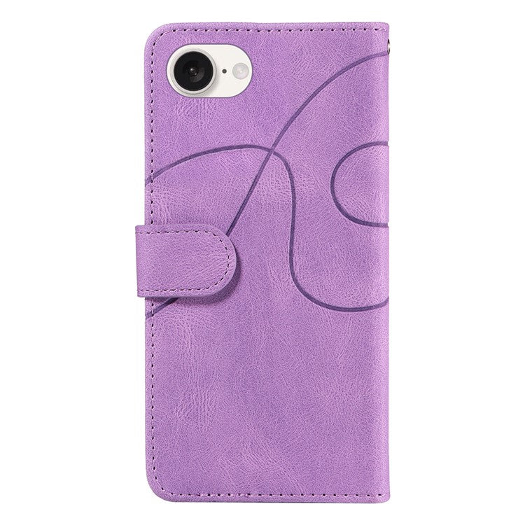 For iPhone 16e Leather Case Wallet Stand Color Splicing Phone Cover - Light Purple