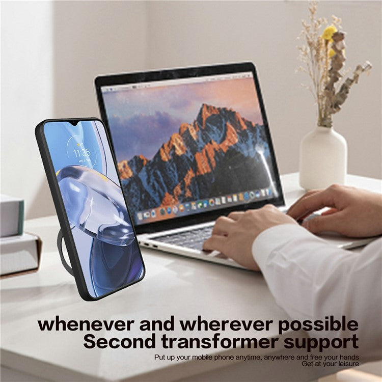 For Samsung Galaxy M34 5G Kickstand Case Slide Camera Lid TPU+PC Hybrid Phone Cover - Blue