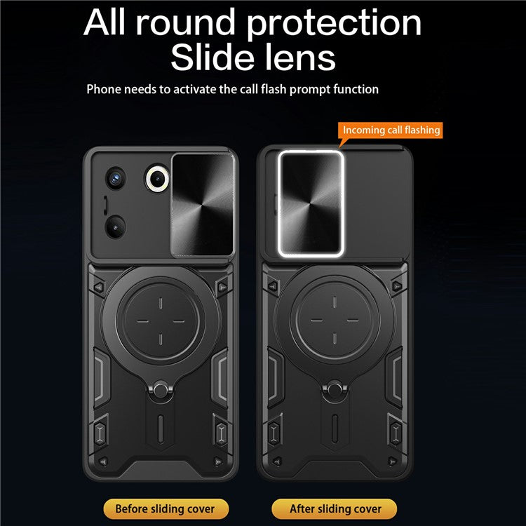 For TECNO Camon 20 Pro 5G Case Rotating Kickstand TPU+PC Phone Cover Slide Lens Protection - Silver