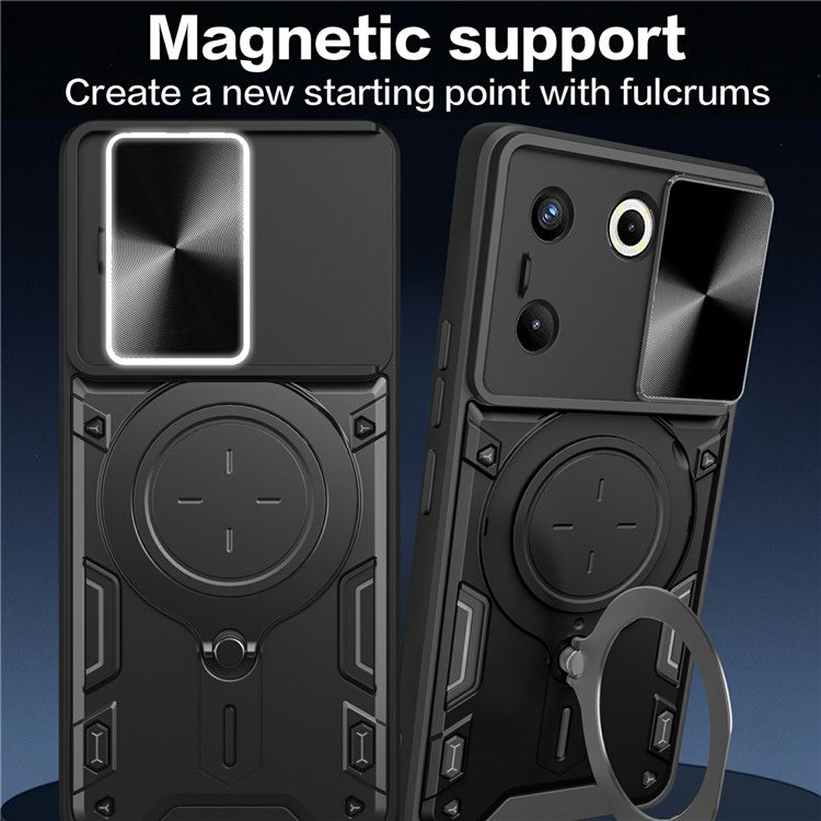 For TECNO Camon 20 Pro 5G Case Rotating Kickstand TPU+PC Phone Cover Slide Lens Protection - Purple