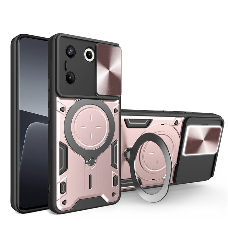 For TECNO Camon 20 Pro 5G Case Rotating Kickstand TPU+PC Phone Cover Slide Lens Protection - Pink