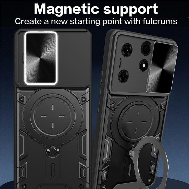 For TECNO Spark 10 Pro Case TPU+PC Hybrid Phone Cover with Kickstand / Lens Lid - Black