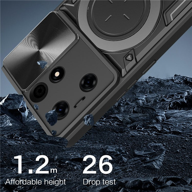 For TECNO Spark 10 Pro Case TPU+PC Hybrid Phone Cover with Kickstand / Lens Lid - Black