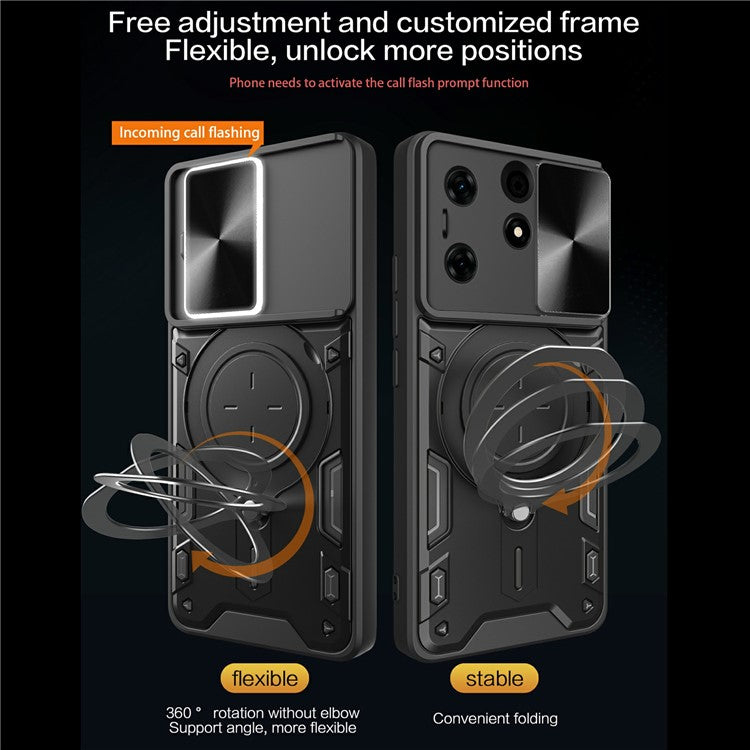 For TECNO Spark 10 Pro Case TPU+PC Hybrid Phone Cover with Kickstand / Lens Lid - Silver