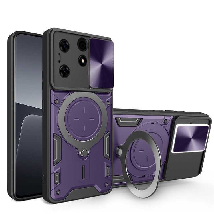 For TECNO Spark 10 Pro Case TPU+PC Hybrid Phone Cover with Kickstand / Lens Lid - Purple