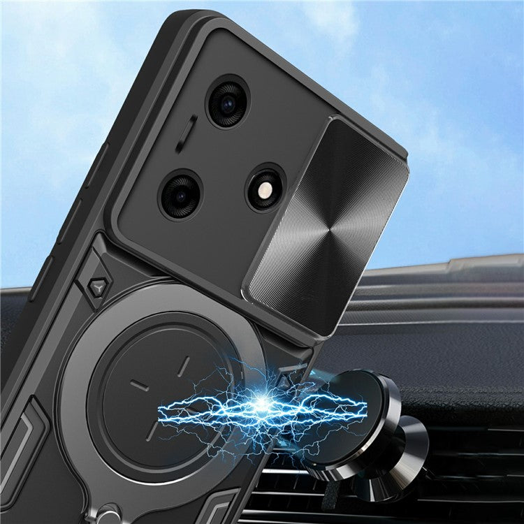 For TECNO Spark 10 4G / 10C 4G Case TPU+PC Phone Cover with Kickstand, Slide Lens Window - Black