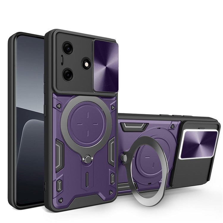 For TECNO Spark 10 4G / 10C 4G Case TPU+PC Phone Cover with Kickstand, Slide Lens Window - Purple