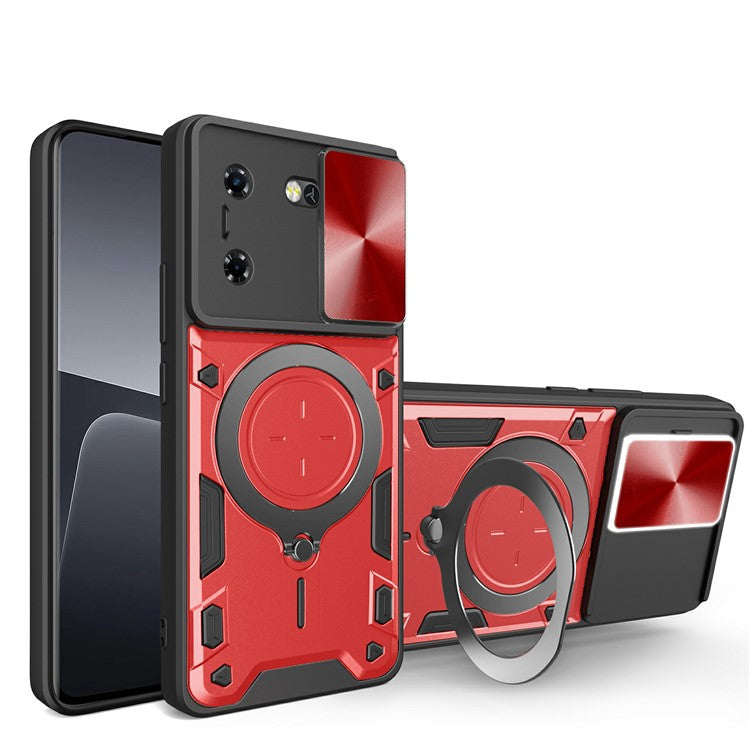 For TECNO Pova 5G Case Slide Camera Lid TPU+PC Phone Cover with Kickstand - Red