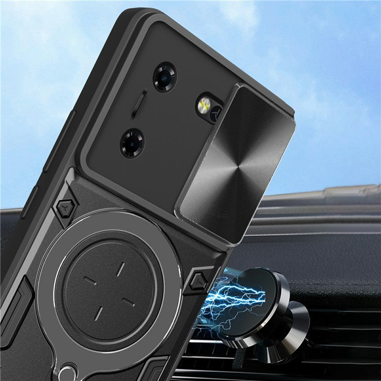 For TECNO Pova 5G Case Slide Camera Lid TPU+PC Phone Cover with Kickstand - Red