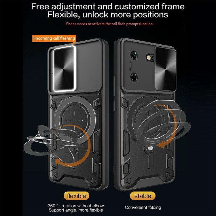 For TECNO Pova 5G Case Slide Camera Lid TPU+PC Phone Cover with Kickstand - Silver