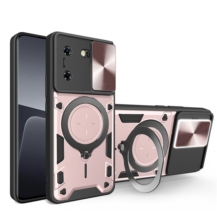 For TECNO Pova 5G Case Slide Camera Lid TPU+PC Phone Cover with Kickstand - Pink