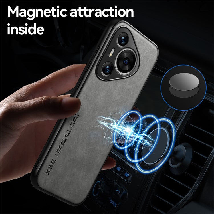 X&E For Huawei Pura 70 Case Skin-Touch Slim Phone Cover Support Magnetic Car Mount - Dark Grey
