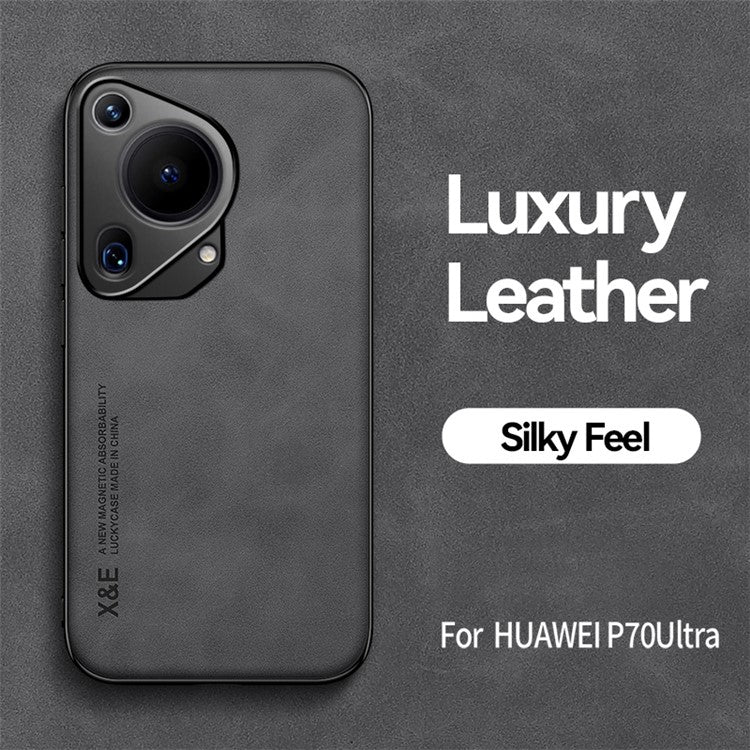 X&E For Huawei Pura 70 Ultra Case Leather+PC+TPU Phone Cover Used with Car Magnetic Mount - Dark Grey