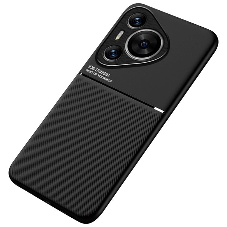 For Huawei Pura 70 Case PU Leather+PC+TPU Phone Cover Fits Magnetic Car Mount - Black