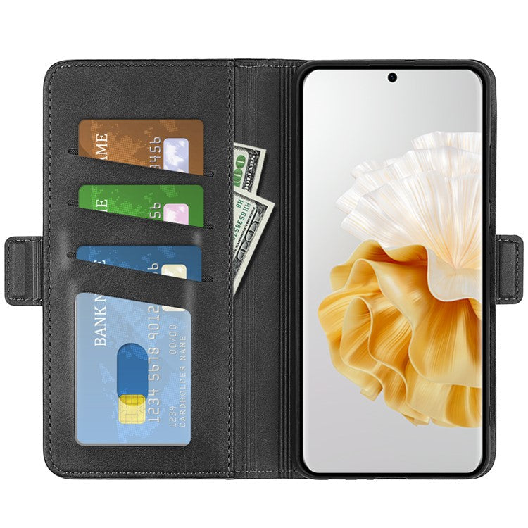For Huawei Pura 70 Case Leather Folio Wallet Dual Magnetic Clasp Shock Absorbing Phone Cover - Black