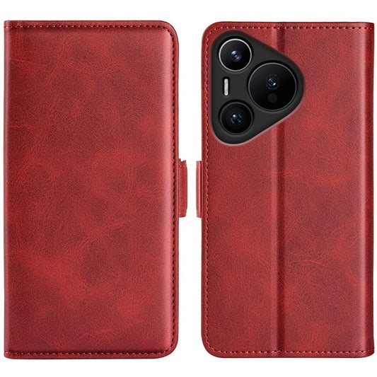 For Huawei Pura 70 Case Leather Folio Wallet Dual Magnetic Clasp Shock Absorbing Phone Cover - Red