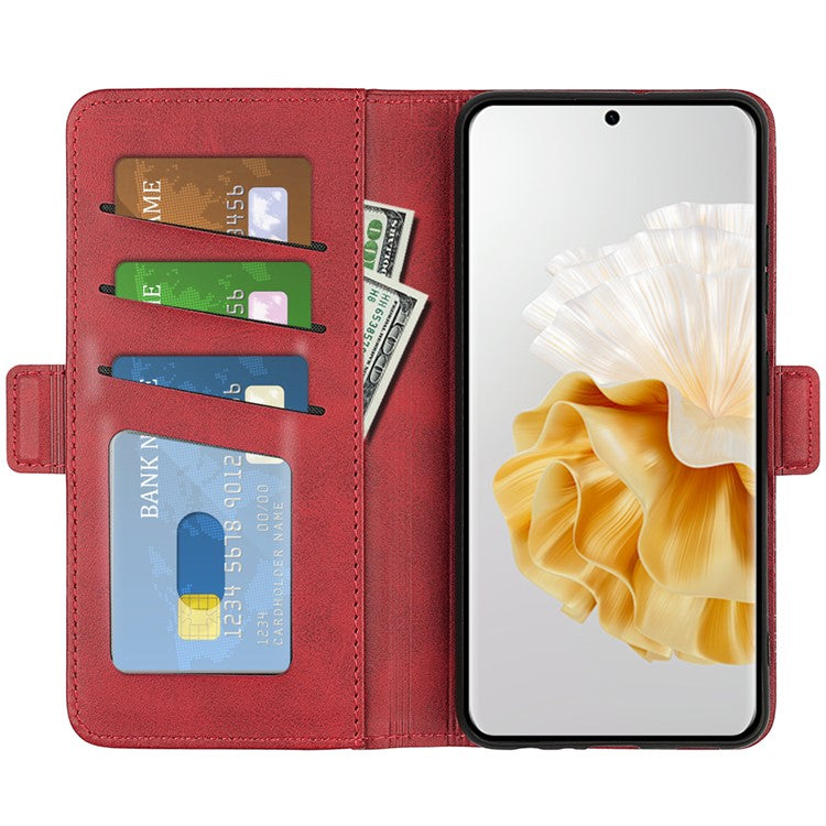 For Huawei Pura 70 Case Leather Folio Wallet Dual Magnetic Clasp Shock Absorbing Phone Cover - Red