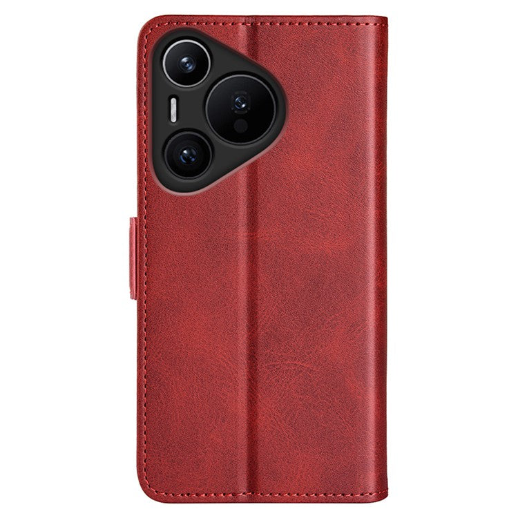 For Huawei Pura 70 Case Leather Folio Wallet Dual Magnetic Clasp Shock Absorbing Phone Cover - Red