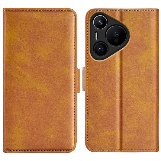 For Huawei Pura 70 Case Leather Folio Wallet Dual Magnetic Clasp Shock Absorbing Phone Cover - Yellow